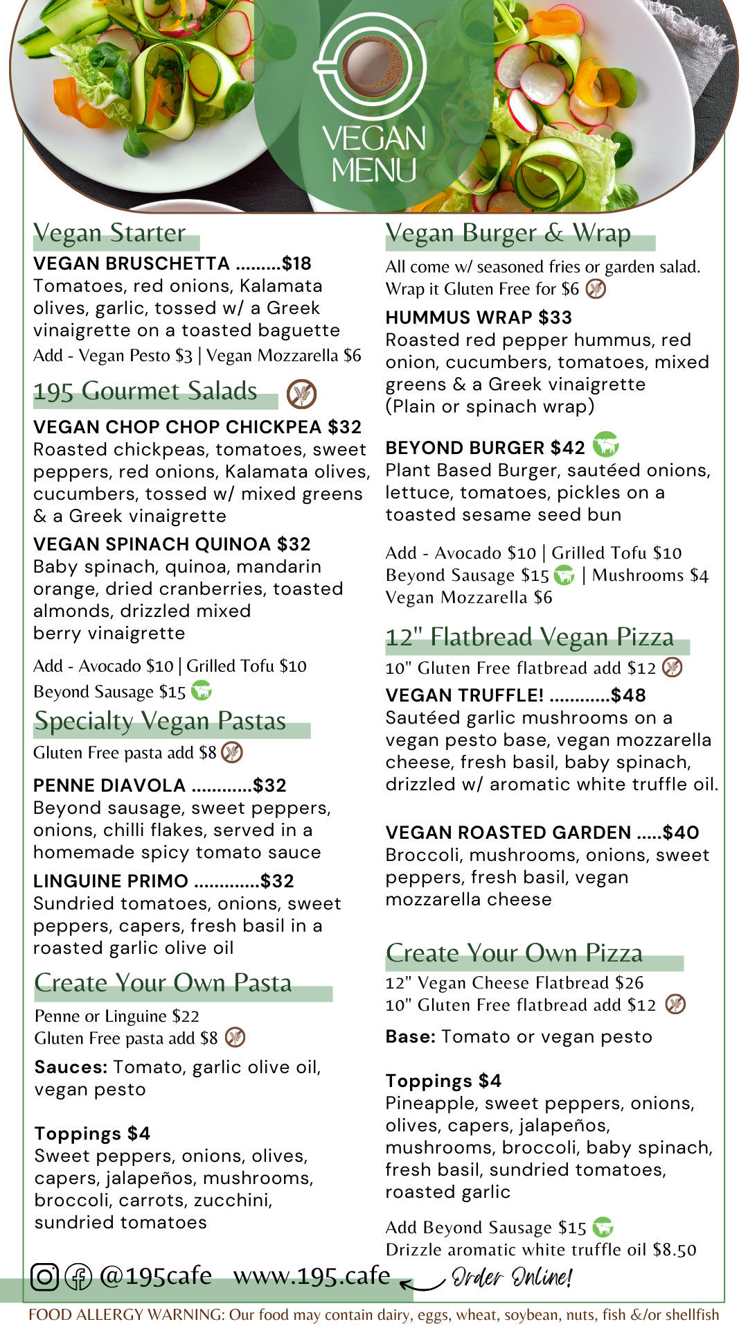vegan menu